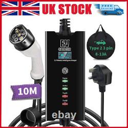 10M Cable EV Charging Type 2 3 Pin UK Plug Electric Vehicle Car Charger 8/10/13A