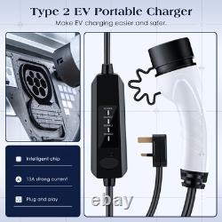 13A EV Charging Cable Type 2 UK Plug 3 Pin Electric Vehicle Car Charger Portable