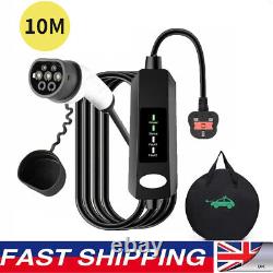 13A Portable 10M Cable Electric Vehicle Car Charger Type 2 UK Plug 3 Pin