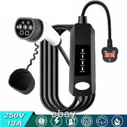 13A Portable 10M Cable Electric Vehicle Car Charger Type 2 UK Plug 3 Pin