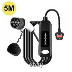 5M EV Charging Cable Type 2 UK Plug 3 Pin Electric Vehicle Car Charger 13A Black