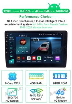 8-Core 64GB For 1-Din Ford Transit Custom 2018-2023 Android Car Radio GPS Stereo