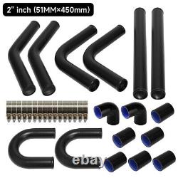 8PCS Universal Aluminum 2.0 51mm Intercooler Piping Pipe Kit & T-Bolt Clamps BK