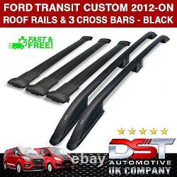 Fits Ford Transit Custom Black Roof Rack Rails & 3 Crossbar Set Lwb