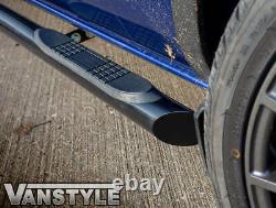 Ford Transit Custom Lwb 12-18 Gloss Black 76mm Side Step Bars 4 Steps Slash Cut