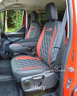 Ford Transit Custom Sport Van Tailored Seat Covers Black & Red Diamonds logos