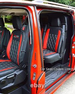 Ford Transit Custom Sport Van Tailored Seat Covers Black & Red Diamonds logos