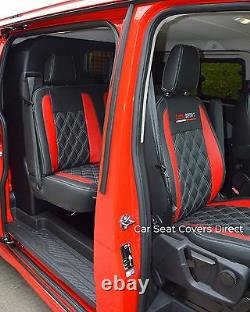 Ford Transit Custom Sport Van Tailored Seat Covers Black & Red Diamonds logos