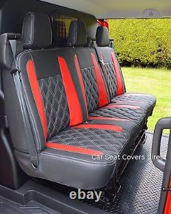 Ford Transit Custom Sport Van Tailored Seat Covers Black & Red Diamonds logos