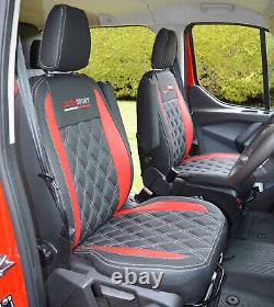 Ford Transit Custom Sport Van Tailored Seat Covers Black & Red Diamonds logos