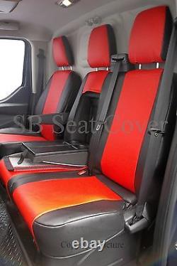 Ford Transit Custom Swb Van Seat Covers Made To Measure Red + Black Leatherette