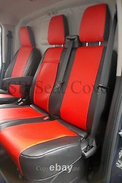 Ford Transit Custom Swb Van Seat Covers Made To Measure Red + Black Leatherette