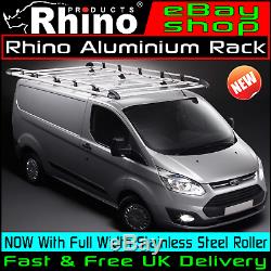 (SWB, LOW, TWIN) Rhino Aluminium Roof Rack + Roller Ford Transit Custom 2013-2020