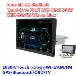 Single 1-Din Android 8.1 10.1inch Car Stereo Radio GPS Nav Wifi BT DAB OBD 1+16G