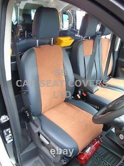 To Fit A Ford Transit Custom Van, Seat Covers, 2007, Leatherette / Tan Suede