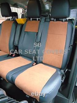 To Fit A Ford Transit Custom Van, Seat Covers, 2007, Leatherette / Tan Suede