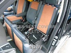 To Fit A Ford Transit Custom Van, Seat Covers, 2007, Leatherette / Tan Suede