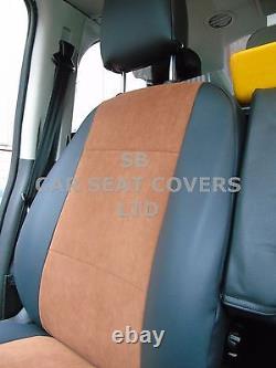 To Fit A Ford Transit Custom Van, Seat Covers, 2007, Leatherette / Tan Suede