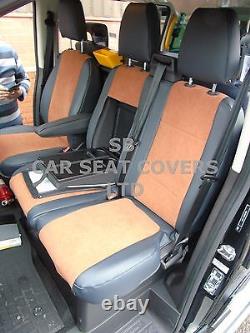 To Fit A Ford Transit Custom Van, Seat Covers, 2007, Leatherette / Tan Suede