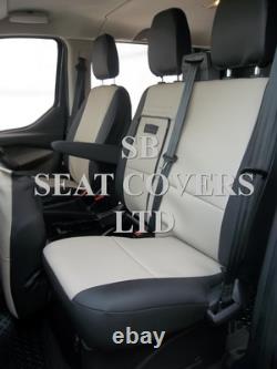 To Fit A Ford Transit Custom Van Seat Covers- 2016, Mr, Biege/black Leatherette