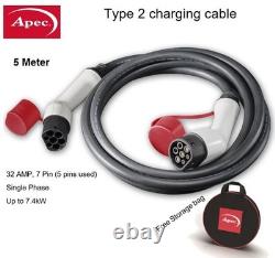 Type 2 Charging Cable 5M 32 A 7.4kW 7 Pin EV PHEV With Bag Quality New