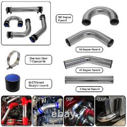 Universal 8 PCS 3.0 76mm Turbo Intercooler Pipe Kit + Silicone Hose Clamps BK