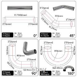 Universal 8 PCS 3.0 76mm Turbo Intercooler Pipe Kit + Silicone Hose Clamps BK