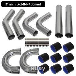 Universal 8 PCS 3.0 76mm Turbo Intercooler Pipe Kit + Silicone Hose Clamps BK